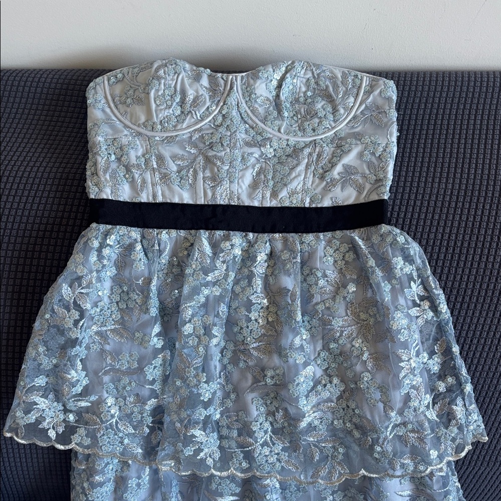 Self Portrait Blue Sequin Ruffle Midi Dress - Picture 6 of 6